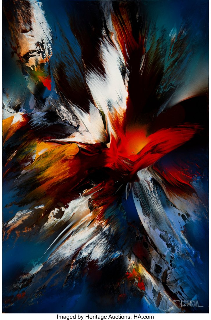 Leonardo M. Nierman (American/Mexican, b. 1932): Leonardo M. Nierman (American/Mexican, b. 1932) Moment of Ignition, 1993 Acrylic on Masonite 23-5/8 x 15-5/8 inches (60.0 x 39.7 cm) Signed, titled, dated, and inscribed on the reverse: Moment of / Ig