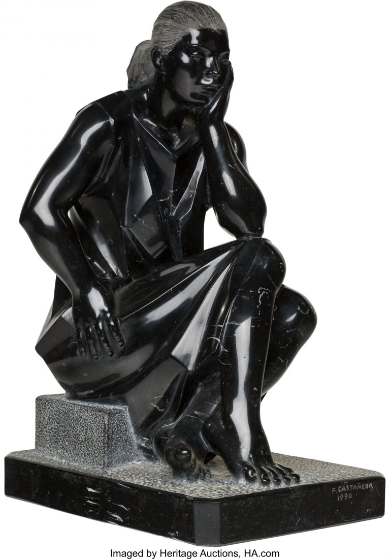 Felipe Castaneda (Mexican, b. 1933) Seated Figur: Felipe Castaneda (Mexican, b. 1933) Seated Figure, 1990 Carved black marble 21 x 13-1/2 x 9-1/2 inches (53.3 x 34.3 x 24.1 cm) Signed and dated along base: F. Castaneda / 1990 HID03101242017