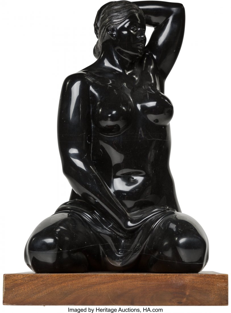 Attributed to Felipe Castaneda (Mexican, b. 1933: Attributed to Felipe Castaneda (Mexican, b. 1933) Bañista Carved black marble 19-1/2 x 2 inches (49.5 x 5.1 cm) HID03101242017