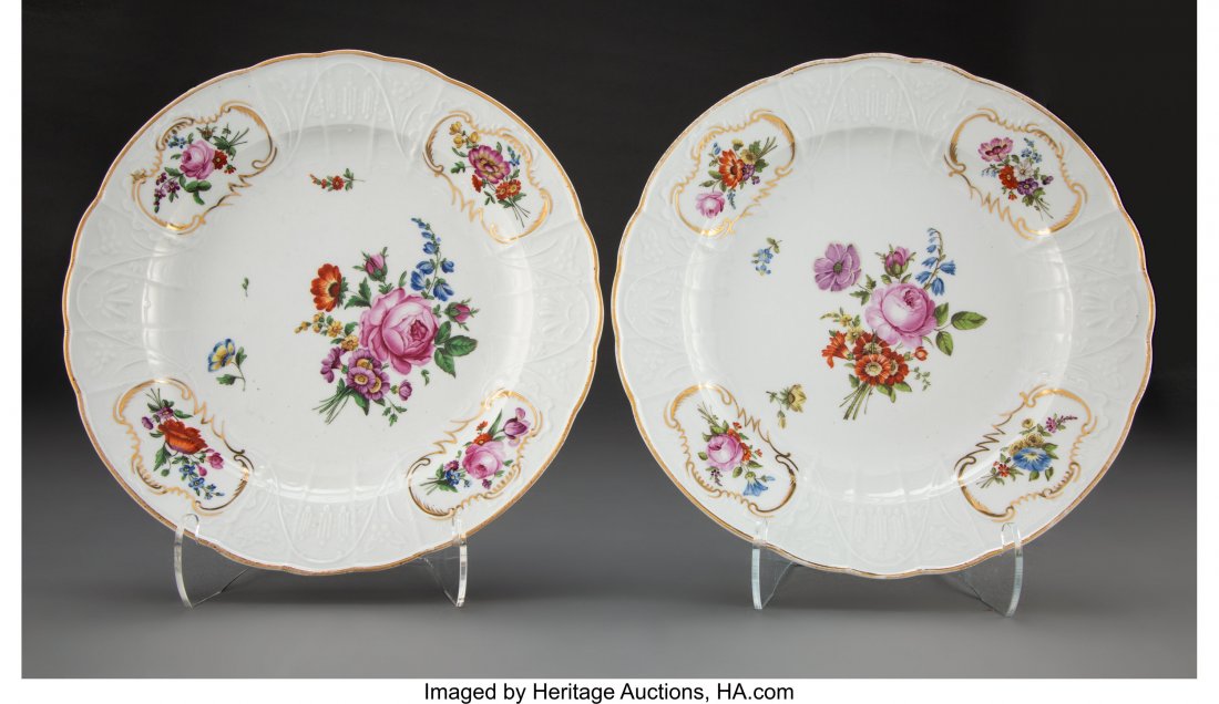 A Pair of Meissen Partial Gilt Porcelain Plates,: A Pair of Meissen Partial Gilt Porcelain Plates, Meissen, Germany, 19th century Marks to each: (crossed swords in underglaze blue), (cancellation mark), 13 9 inches (22.9 cm) (each) HID03101242017