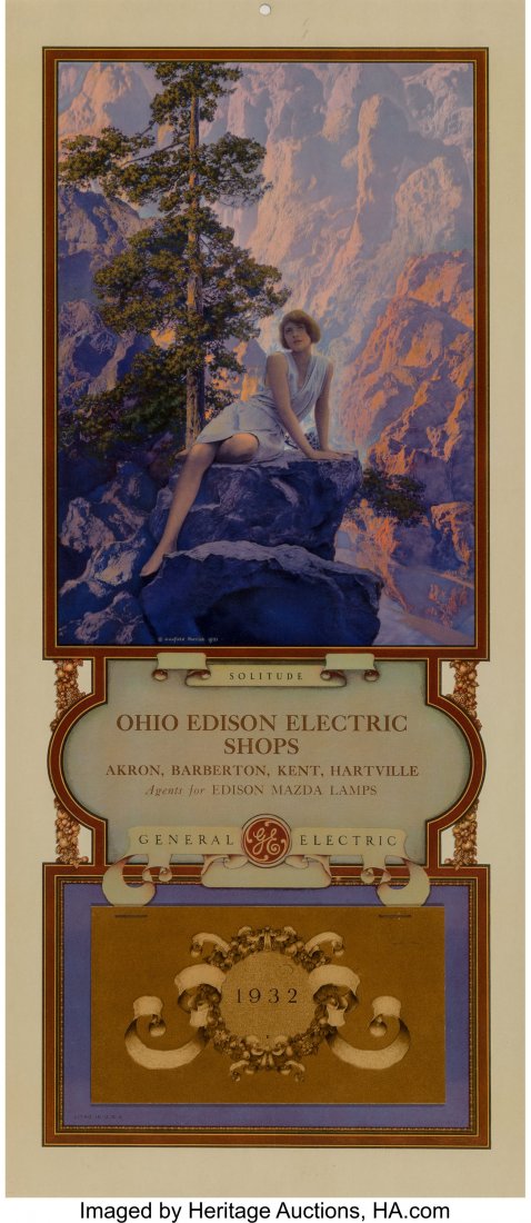 Maxfield Parrish (American, 1870-1966) Pair of E: Maxfield Parrish (American, 1870-1966) Pair of Edison Mazda Lamps Calendars Offset lithograph in colors on paper, each 21-1/2 x 11 inches (54.6 x 27.9 cm) (framed, each) HID03101242017