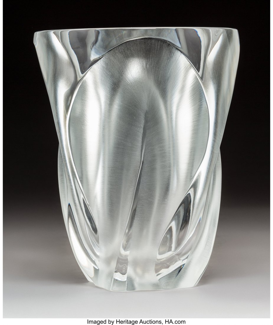 A Lalique Ingrid Pattern Clear and Frosted Glass: A Lalique Ingrid Pattern Clear and Frosted Glass Vase in Original Fitted Box, post-1945 Marks: Lalique ® France 10-1/2 x 8-1/2 inches (26.7 x 21.6 cm) HID03101242017