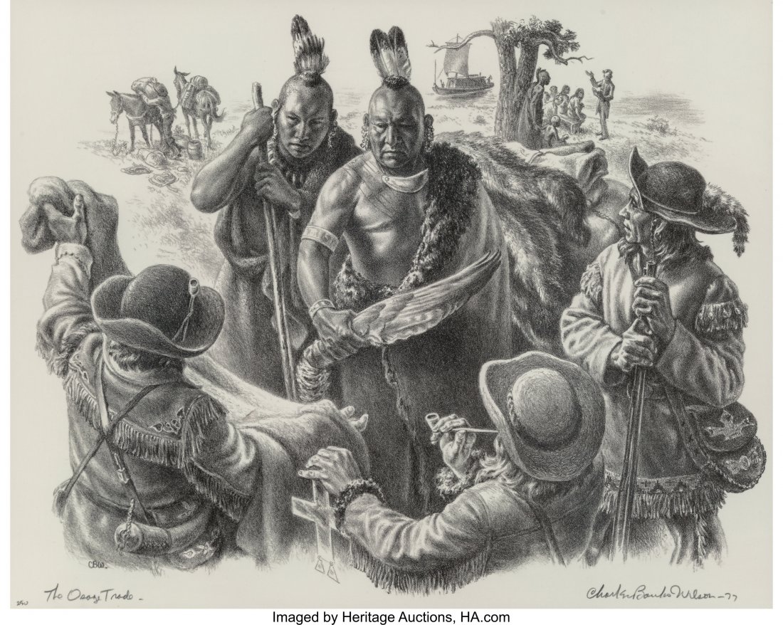 Charles Banks Wilson (American, 1918-2013) The O: Charles Banks Wilson (American, 1918-2013) The Osage Trade, 1970 Lithograph on paper 31-3/4 x 17 inches (80.6 x 43.2 cm) Ed. 250 Signed, dated, and numbered in pencil in lower margin HID03101242017