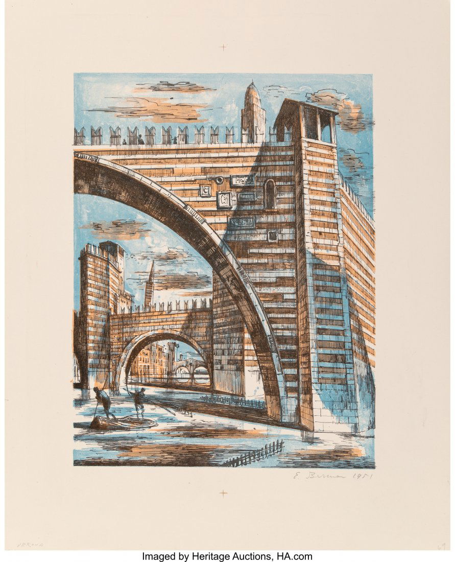 Eugene Berman (Russian/American, 1899-1972) Vero: Eugene Berman (Russian/American, 1899-1972) Verona, 1951 Lithograph in colors on paper 21-3/8 x 17-1/2 inches (54.3 x 44.5 cm) (sheet) Edition of 100 Signed, numbered, and titled in pencil lower right