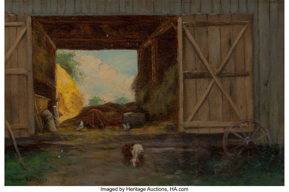 Addison Thomas Millar (American, 1850-1913) Barn: Addison Thomas Millar (American, 1850-1913) Barnyard Scene Oil on panel 6-3/4 x 9-3/4 inches (17.1 x 24.8 cm) Signed lower left: Addison T. Millar HID03101242017