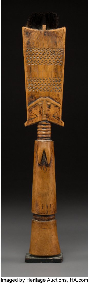 A Fante Doll Ghana Wood with brown color, hair: A Fante Doll Ghana Wood with brown color, hair attached at top. Provenance: Dr. & Mrs. John Finley Alfred Scheinberg, New York, NY Irwin Hersey, New York, NY Height: 13 inchesHID03101242017