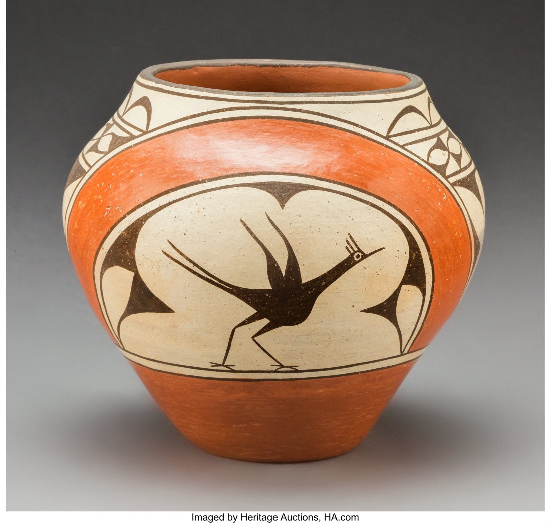 A Zia Polychrome Jar Candelaria Gachupin with: A Zia Polychrome Jar Candelaria Gachupin with pencil signature on the base, Candelaria, Zia Pueblo Provenance: Professor Julia R. Weertman Collection Diameter: 6 ½ inches HID03101242017