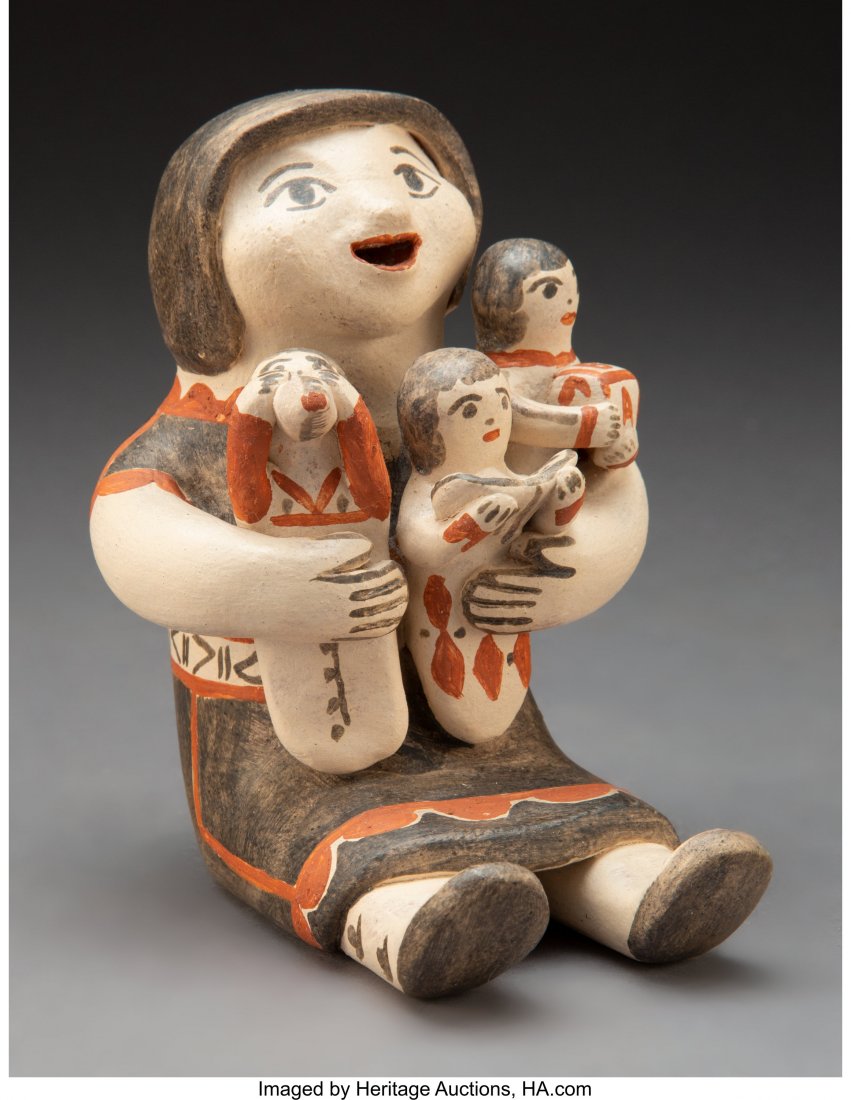 A Cochiti Polychrome Storyteller signed on the: A Cochiti Polychrome Storyteller signed on the bottom, Inez Ortiz, Cochiti, NM Provenance: William & Sheryl Sloup Collection Height: 5 inches HID03101242017