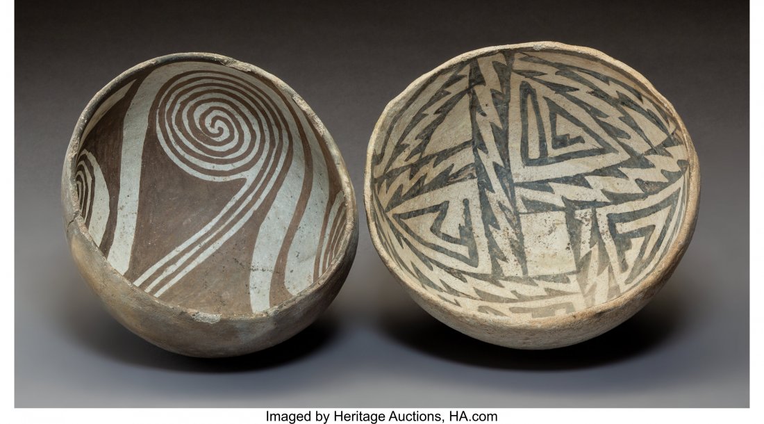 Two Anasazi Black-On-White Bowls Provenance: P: Two Anasazi Black-On-White Bowls Provenance: Professor Julia R. Weertman Collection Diameters: 6 ½ and 6 ¾ inches HID03101242017