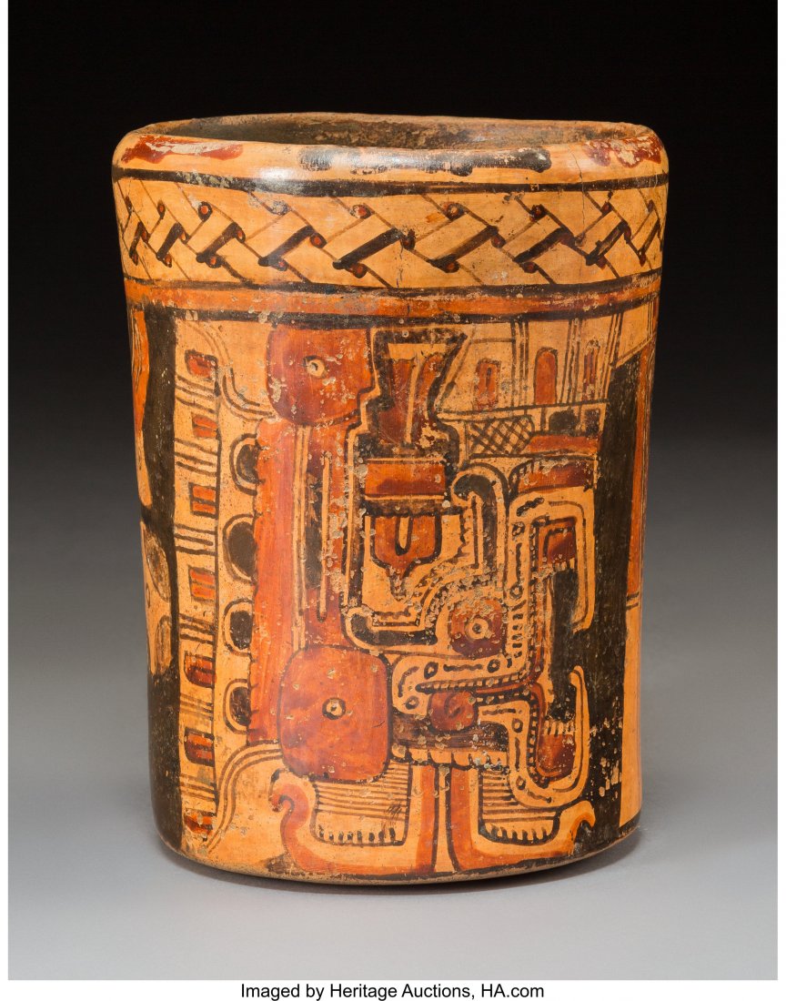 A Mayan Serpent Cylinder Jar: A Mayan Serpent Cylinder Jar Height: 6 ¾ inches HID03101242017