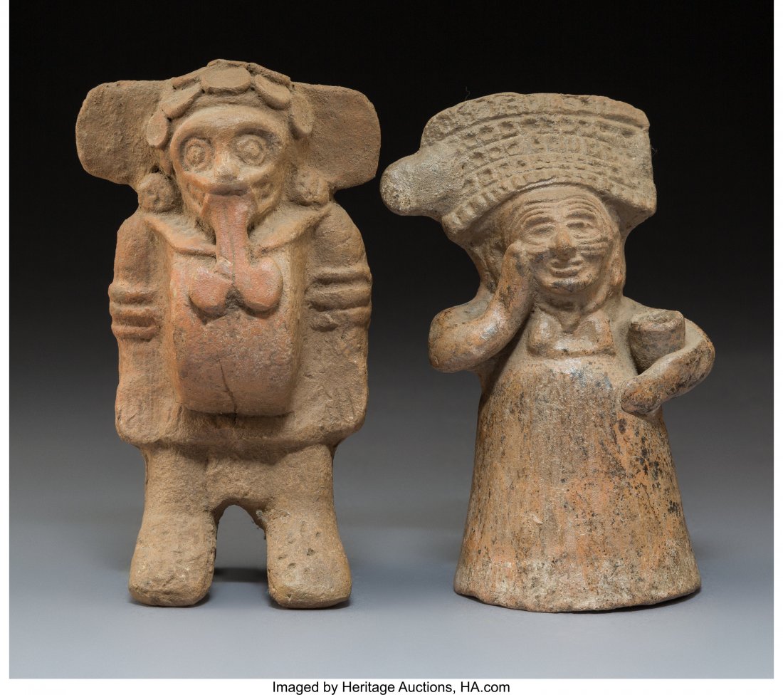 Two Maya Moldmade Figures: Two Maya Moldmade Figures Heights: 6 ½ and 6 ¾ inchesHID03101242017