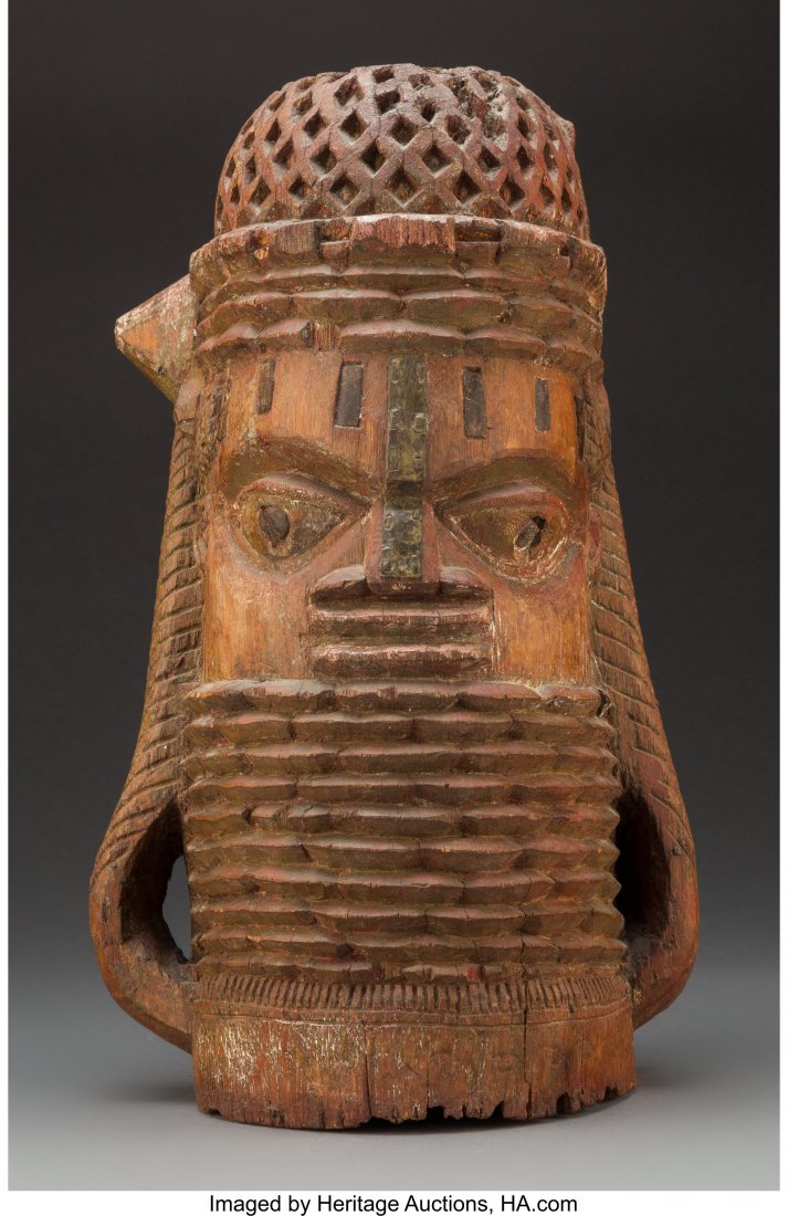 A Benin Wood Head for Chief's Altar, with Metal: A Benin Wood Head for Chief's Altar, with Metal Inlay Provenance: Purchased from a Houston Gallery in 1988 Height: 17 ½ inches HID03101242017