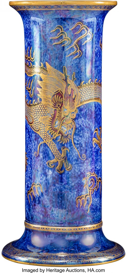 A Wedgwood Fairyland Lustre Porcelain Celestial : A Wedgwood Fairyland Lustre Porcelain Celestial Dragons Vase, Burslem (Stoke-on-Trent), Staffordshire, England, 1915-1929 Marks: (Portland vase), (triple stars), WEDGWOOD, MADE IN ENGLAND, 3177 11-1/2