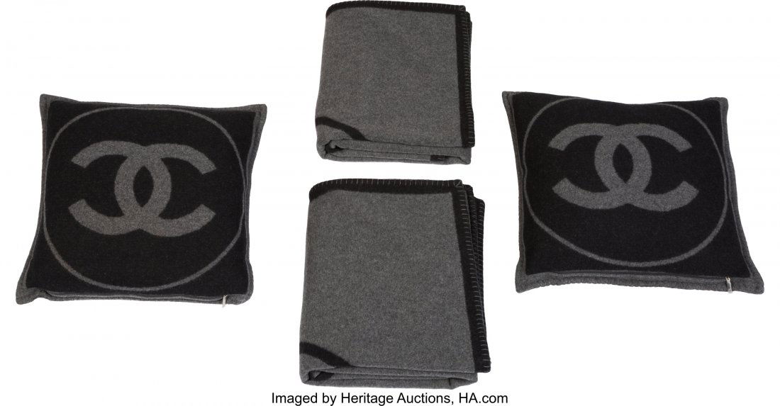 Chanel Set of Four: Black & Gray Pillows and Bla (1 of 3)