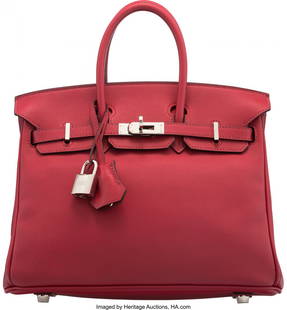 Herm&#x00e8;s 25cm Rouge Grenat Swift Leather Bi: Hermès 25cm Rouge Grenat Swift Leather Birkin Bag with Palladium Hardware X, 2016 Condition: 2 10" Width x 8" Height x 5" Depth This bag is done in Rouge Grenat Swift Leather with Palladium Har