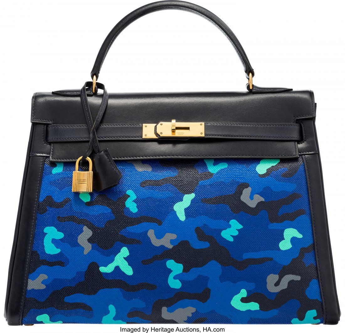 Hermès 32cm Customized Blue Camouflage Na (1 of 2)