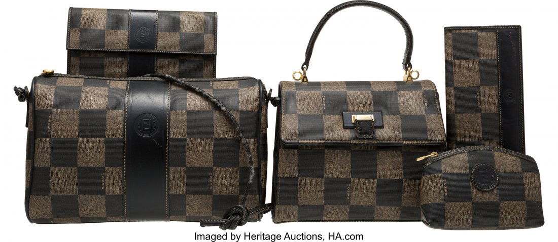 Fendi Set of Five: Brown Checkered Bags & Access (1 of 2)