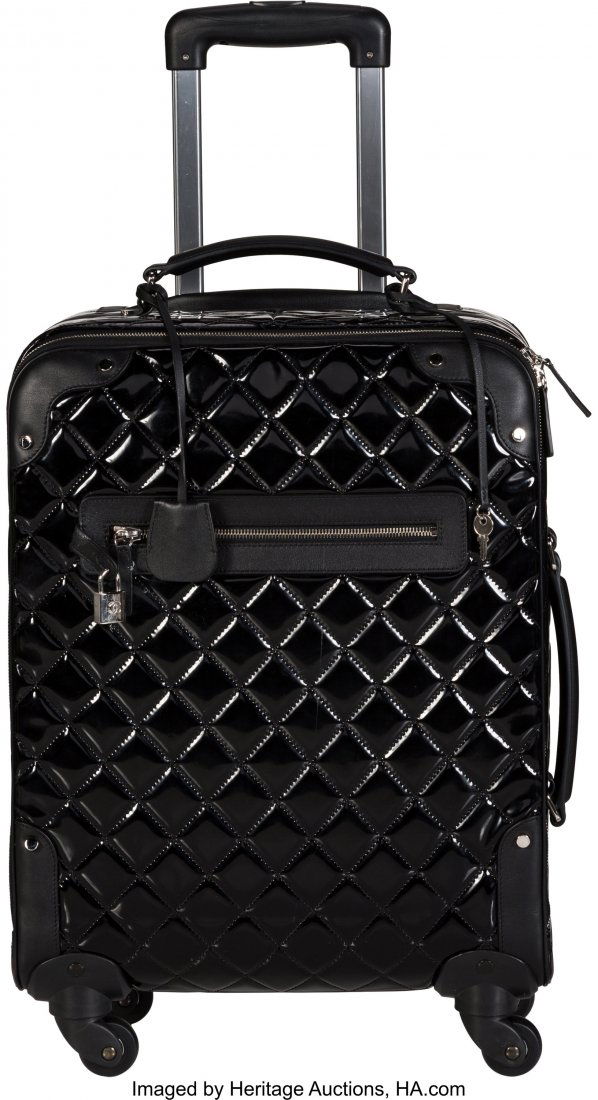 Chanel Black Quilted Patent Leather Rolling Suit (1 of 2)