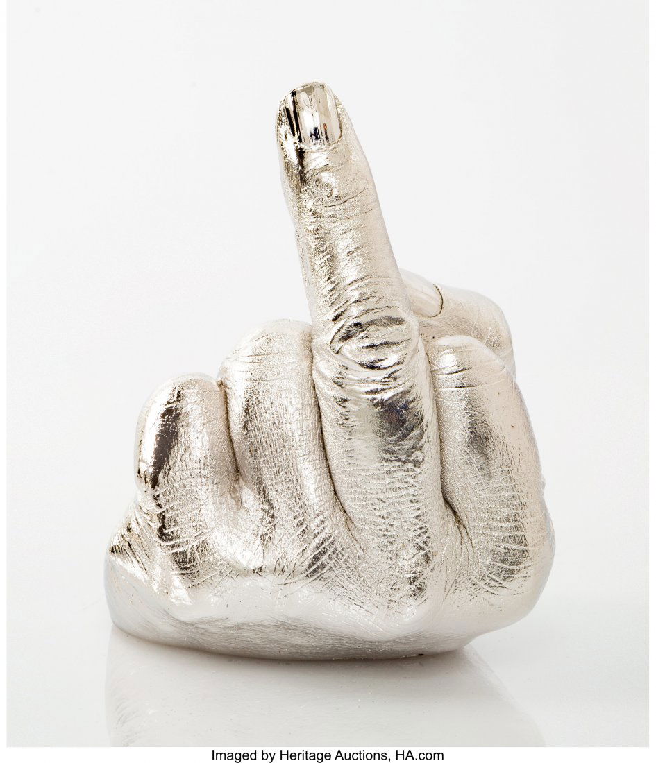 Ai Weiwei (Chinese, b. 1957) Untitled, from Stud: Ai Weiwei (Chinese, b. 1957) Untitled, from Study of Perspective series, 2017 Rhodium-plated cast 5 x 4-1/2 x 4-1/2 inches (12.7 x 11.4 x 11.4 cm) From an edition of 1000 Incised with artist's signatu