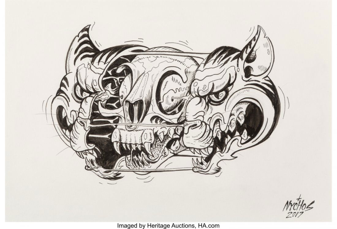 Nychos (Austrian, b. 1982) Tiger Head, 2017 Ink (1 of 2)