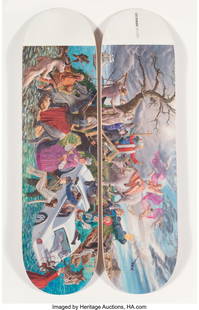 Kent Monkman X Colonialism Skateboards Miss Euro: Kent Monkman X Colonialism Skateboards Miss Europe, set of two, from Four Continents, 2018 Offset lithographs in colors on skate deck 32 x 8 inches (81.3 x 20.3 cm) (each) Published by Colonialism Ska