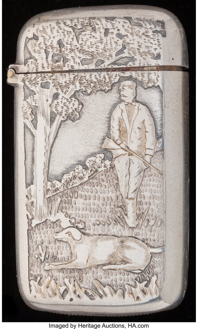 A PAIRPOINT SILVER-PLATED MATCH SAFE, New Bedfor: A PAIRPOINT SILVER-PLATED MATCH SAFE, New Bedford, Massachusetts, circa 1900 Marks: PAIRPOINT MFG. CO., 0001 2-1/2 inches high (6.4 cm) FROM THE ESTATE OF JOHN O. ANTONELLI The match safe with acid et