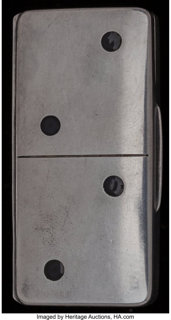 A HOWARD SILVER AND HARDSTONE MATCH SAFE, New Yo: A HOWARD SILVER AND HARDSTONE MATCH SAFE, New York, New York, circa 1900 Marks: HOWARD & CO., STERLING 2-1/4 inches high (5.7 cm) 1.00 troy ounce FROM THE ESTATE OF JOHN O. ANTONELLI The domino-fo