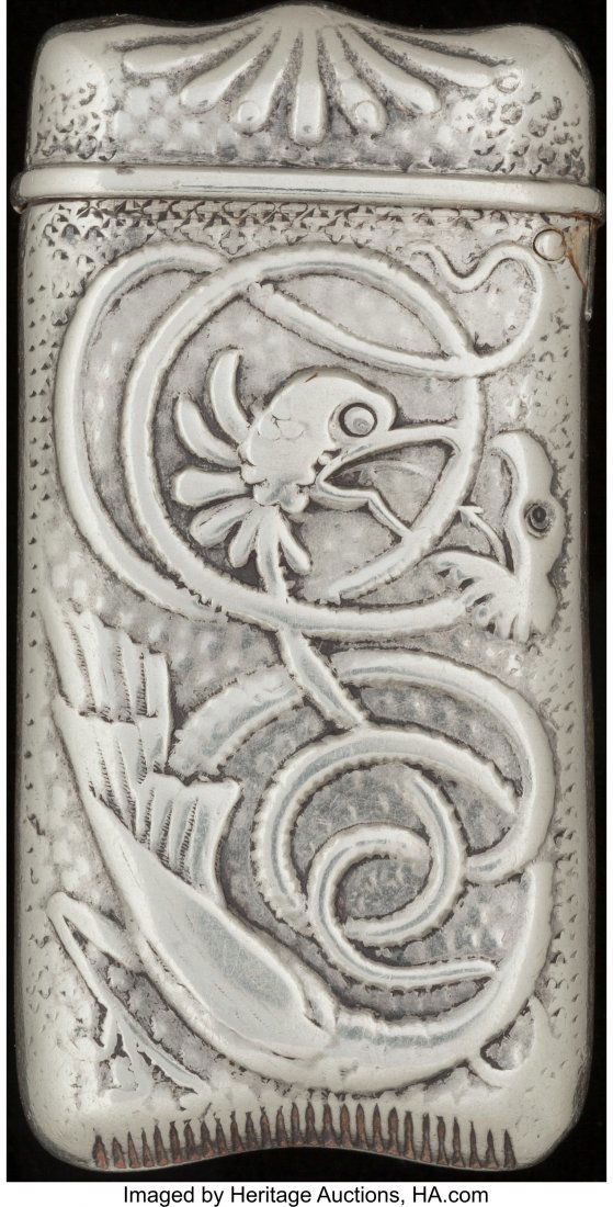 A DUHME & CO. SILVER MATCH SAFE, Cincinnati, Ohi: A DUHME & CO. SILVER MATCH SAFE, Cincinnati, Ohio, circa 1880 Marks: DUHME & CO, STERLING 2-1/2 inches high (6.4 cm) 1.10 troy ounces From the Estate of John O. Antonelli The shaped match safe