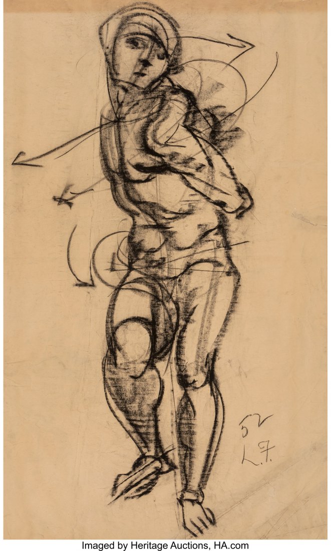 Lorser Feitelson (American, 1898-1978) Figure in: Lorser Feitelson (American, 1898-1978) Figure in Motion, 1952 Charcoal on paper 31-1/4 x 18-1/2 inches (79.4 x 47.0 cm) (sheet) Initialed and dated lower right: 52 / L.F. PROPERTY FROM A DISTINGUISHED