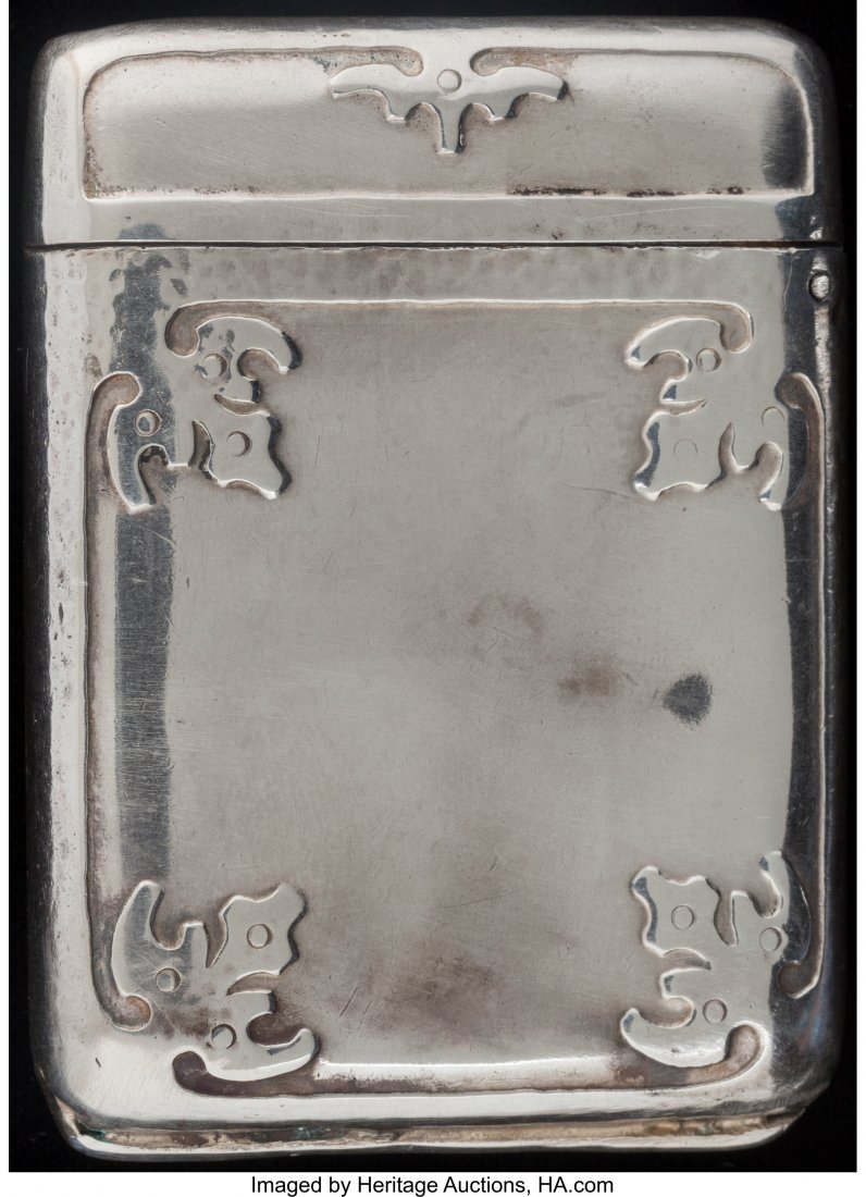 A SHREVE & CO. FOURTEENTH CENTURY PATTERN SILVER: A SHREVE & CO. FOURTEENTH CENTURY PATTERN SILVER MATCH SAFE, San Francisco, California, circa 1900 Marks: SHREVE & CO., STERLING 2-3/8 inches high (6.0 cm) 1.18 troy ounces FROM THE ESTATE OF 