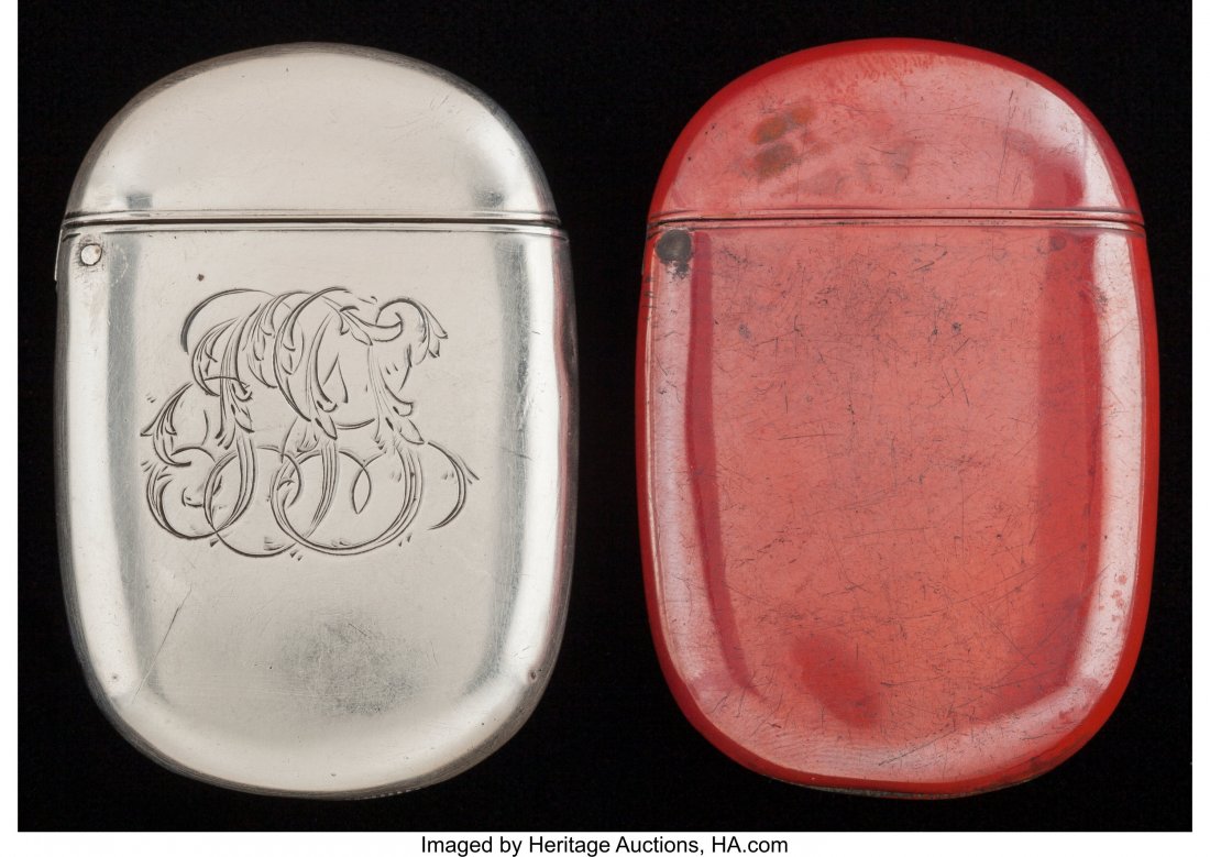 TWO BLACKINTON SILVER, COPPER, AND ENAMEL MATCH : TWO BLACKINTON SILVER, COPPER, AND ENAMEL MATCH SAFES, North Attleboro, Massachusetts, circa 1900 Marks to both: B (with sword), STERLING, 379; COPPER 359 2-3/8 inches high (6.0 cm) 2.27 troy ounces F