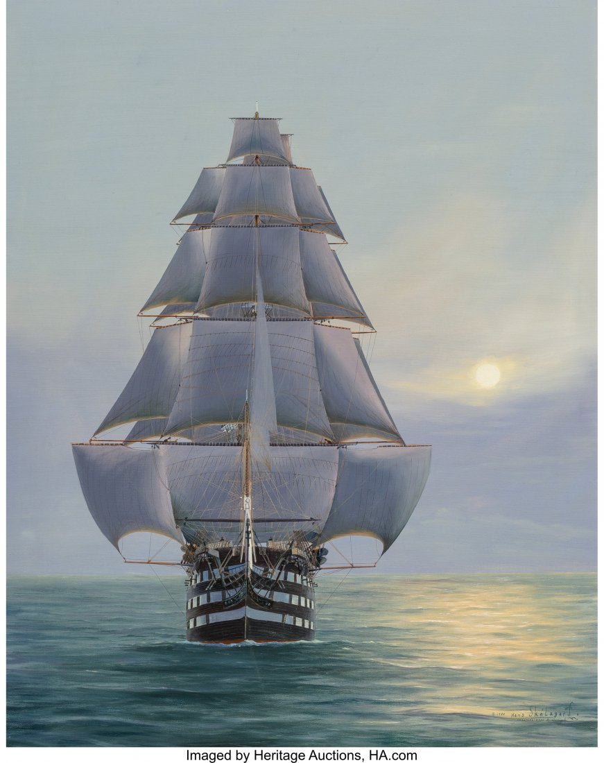 Hans Skálagard (American, b. 1923) Pennsl: Hans Skálagard (American, b. 1923) Pennslyvania-120 Gun Ship of the Line, 1980 Oil on canvas 30-1/2 x 24 inches (77.5 x 61.0 cm) Signed and dated lower right: 1980 Hans Skálagard Signed,