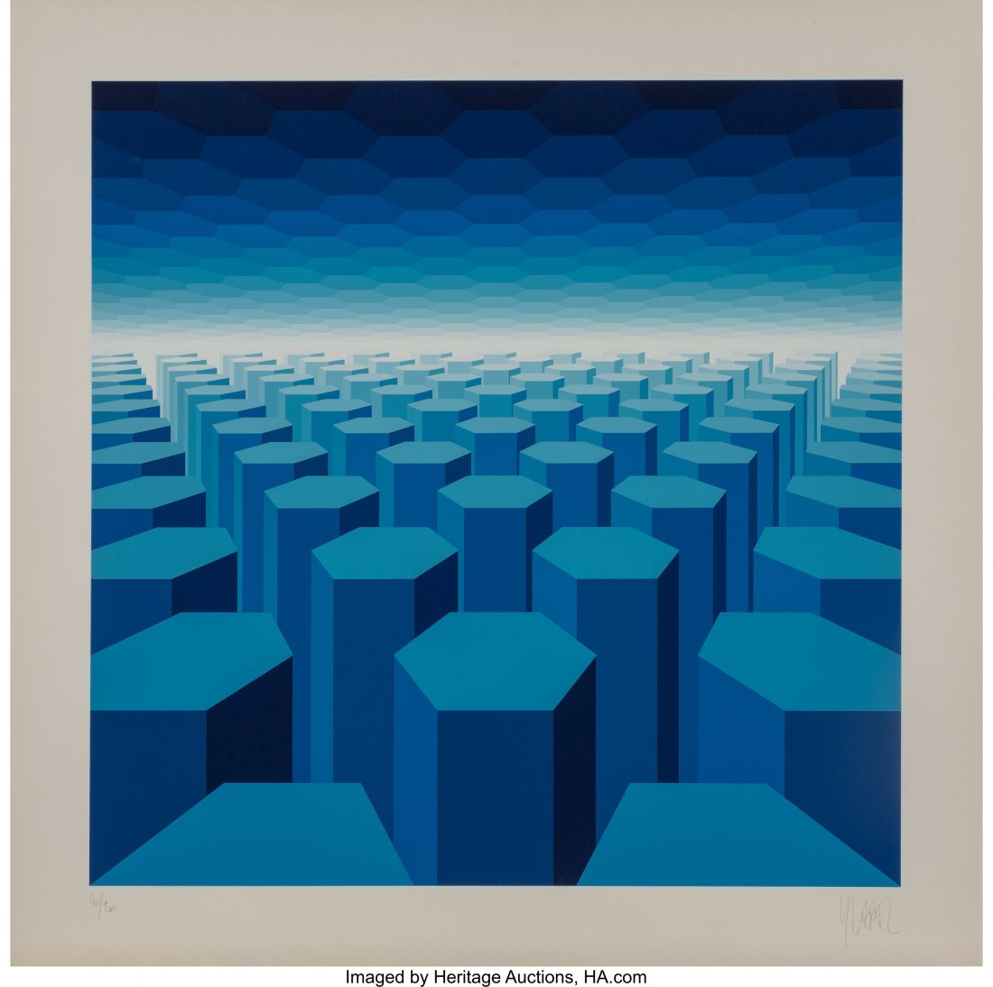 Yvaral (Jean-Pierre Vasarely) (1934-2002) 50 Sha: Yvaral (Jean-Pierre Vasarely) (1934-2002) 50 Shades of Blue, circa 1970 Screenprint in colors 24-1/4 x 24-3/8 inches (61.56 x 61.91 cm) (image) 29-1/2 x 29-1/2 inches (74.9 x 74.9 cm) (sheet) Ed. 40/2