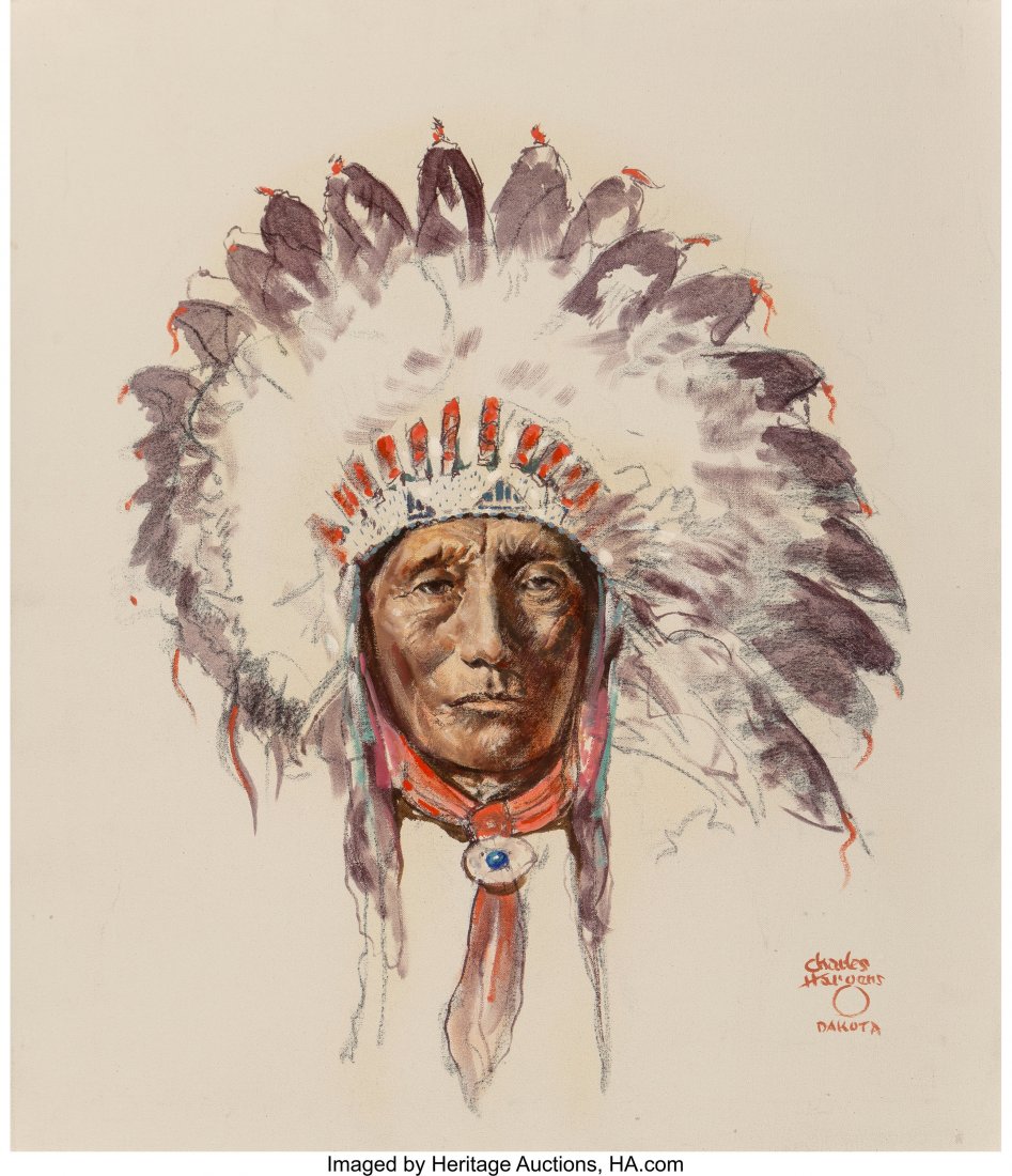 Charles Jr. Hargens (American, 1893-1997) Sioux: Charles Jr. Hargens (American, 1893-1997) Sioux Chief Mixed media on canvas 28 x 24 inches (71.1 x 61.0 cm) Signed and inscribed lower right: Charles / Hargens / Dakota HID03101242017