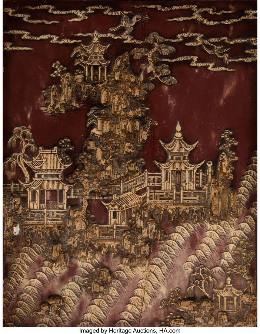 A Chinese Carved Hardstone Duan Table Screen Pan (1 of 2)