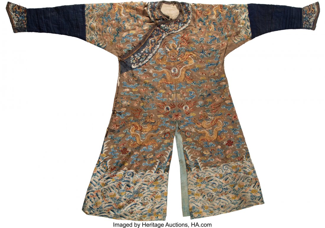 A Chinese Embroidered Silk Nine-Dragon Court Rob (1 of 2)