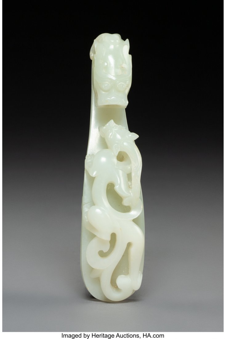A Chinese Carved Pale Celadon Jade Chilong-Form (1 of 2)