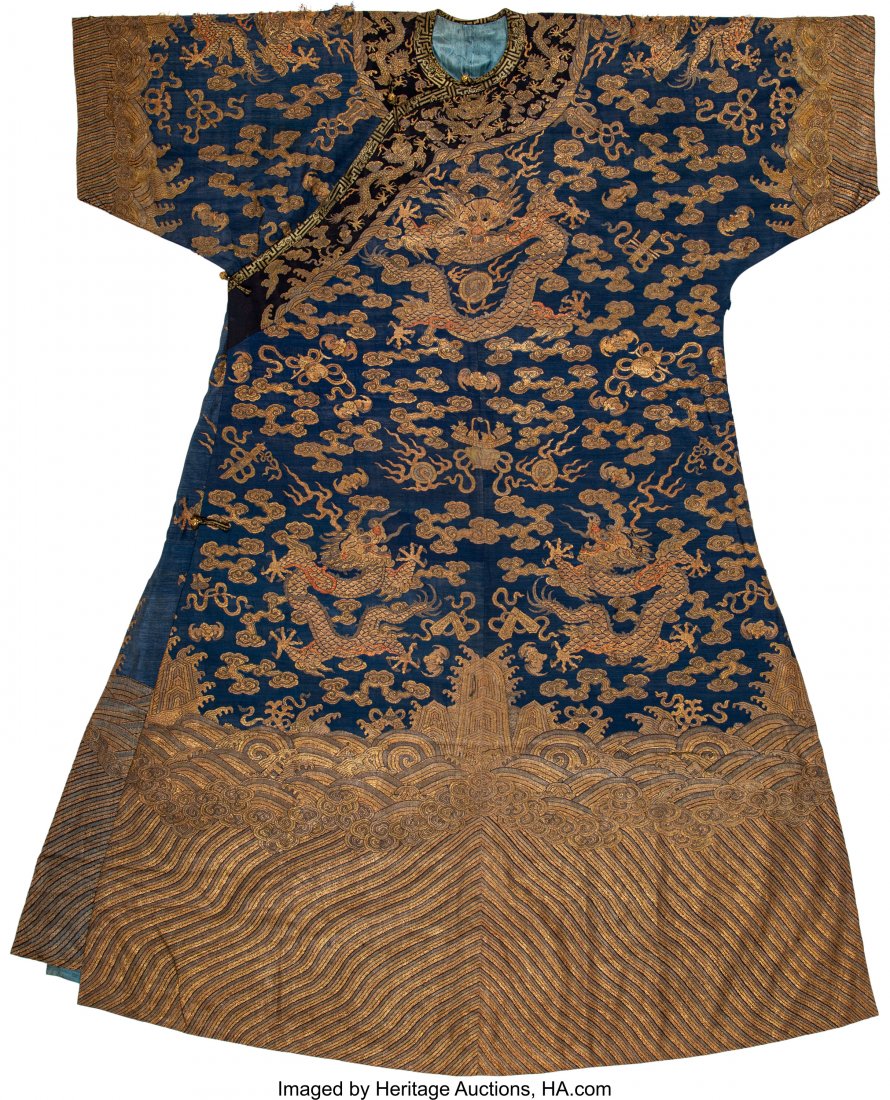 A Chinese Blue-Ground Kesi Silk Eight Dragon Rob (1 of 2)