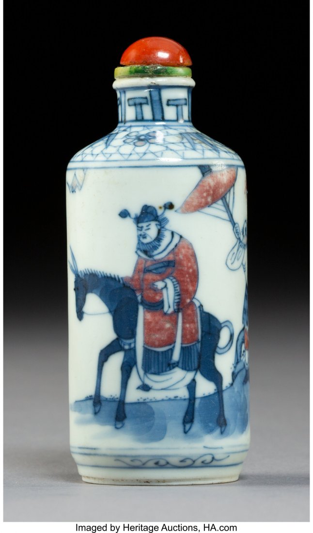 A Chinese Blue and Copper Red Porcelain Snuff Bo (1 of 3)