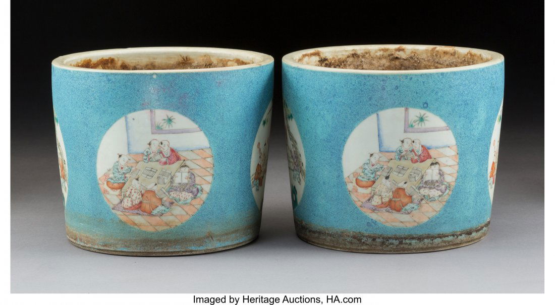 A Pair of Chinese Enameled Porcelain Jardini� (1 of 2)