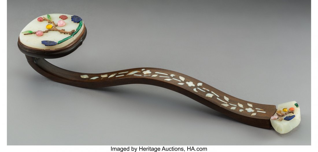 A Chinese Inlaid Hardwood and Carved Jade Ruyi S (1 of 2)