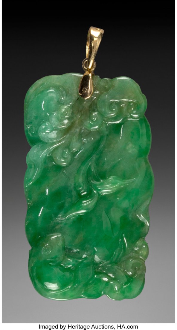 A Chinese Carved Jadeite Pendant, 1st Half 20th (1 of 2)