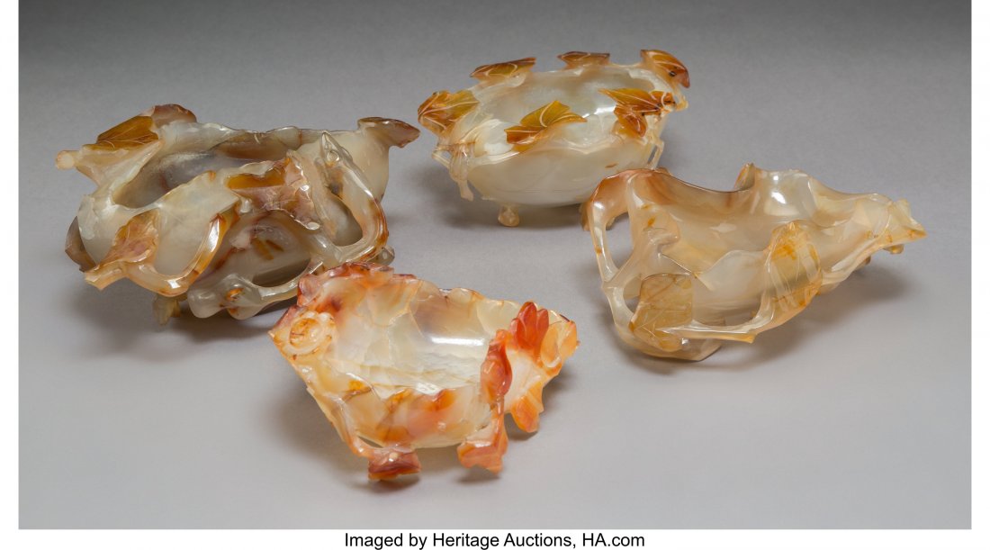 Four Chinese Agate Brush Washers, 19th-20th cent (1 of 2)