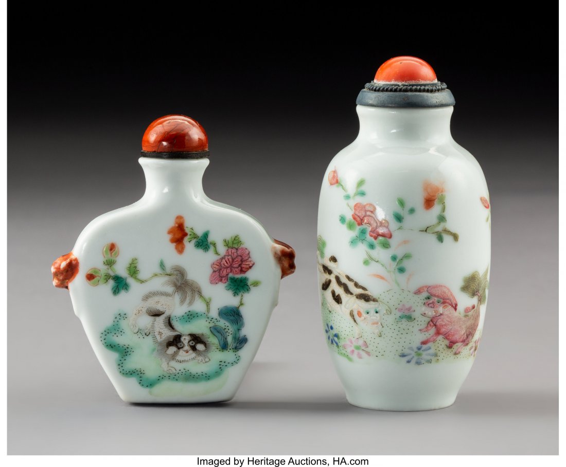 Two Famille Rose Porcelain Snuff Bottles, 19th c (1 of 2)