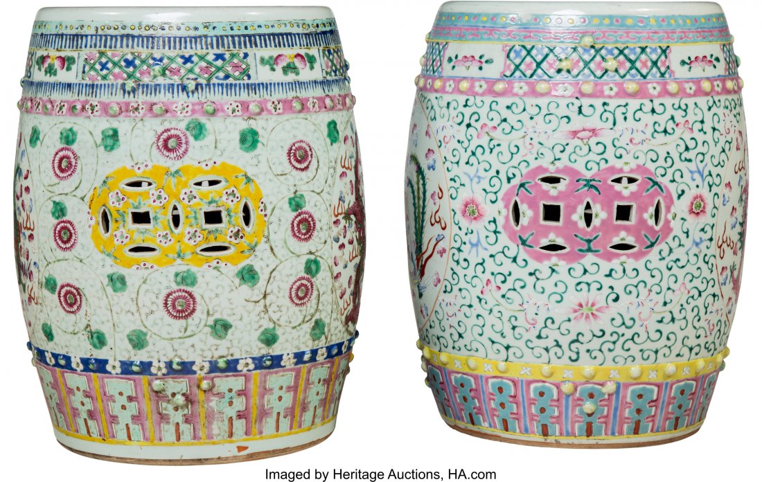 Two Chinese Famille Rose Porcelain Garden Seats, (1 of 3)