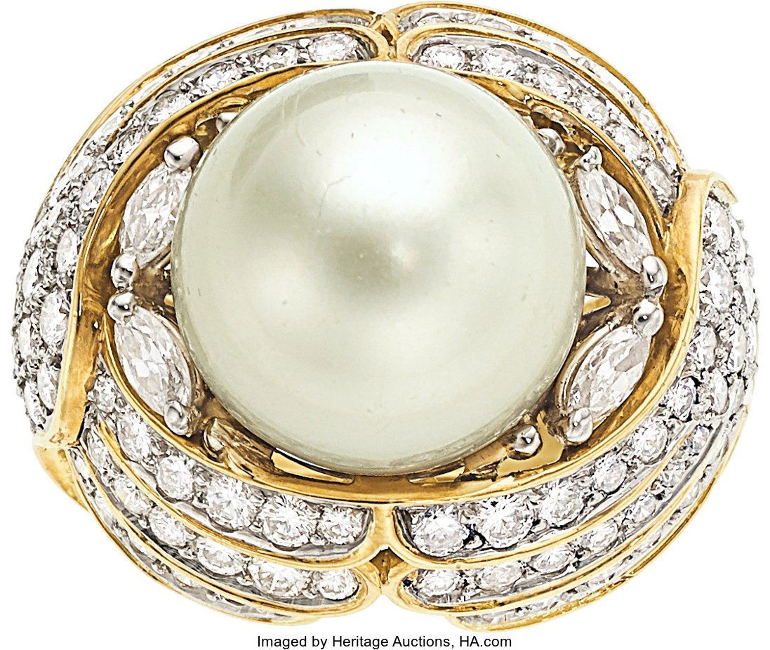 South Sea Cultured Pearl, Diamond, Platinum, Gol (1 of 3)
