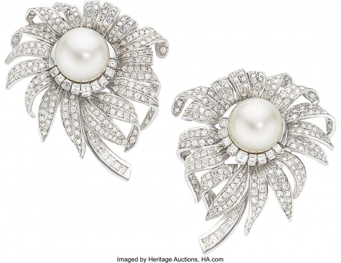 South Sea Cultured Pearl, Diamond, White Gold Ea (1 of 1)