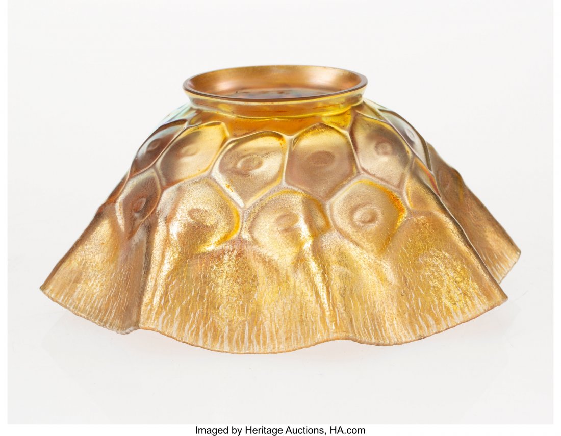 A Tiffany Studios Gold Favrile Glass Lamp Shade, (1 of 2)
