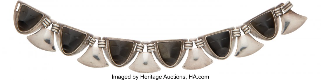 A Fred Davis Silver and Onyx Mask Bracelet, Mexi (1 of 1)