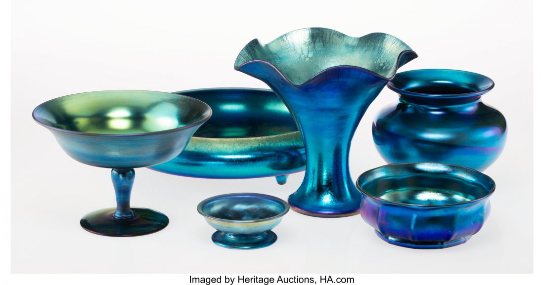 Two Tiffany Studios Blue Favrile and Four Steube (1 of 2)
